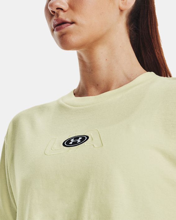 Women's UA Branded Logo Crop Short Sleeve in Green image number 3